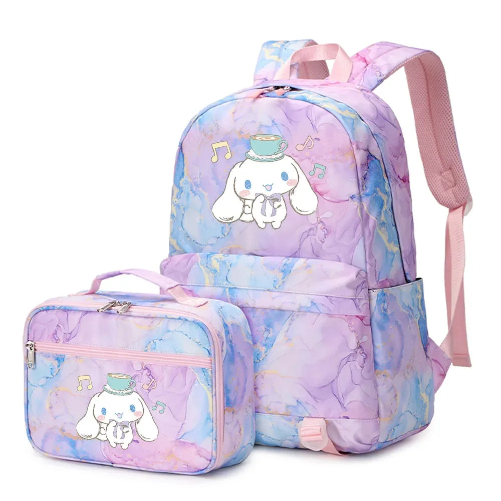 Cinnamoroll Girls Boys Kids 2 pcs Backpack with Lunch Bag Rucksack Casual School Bags for Student Teenagers Women Sets