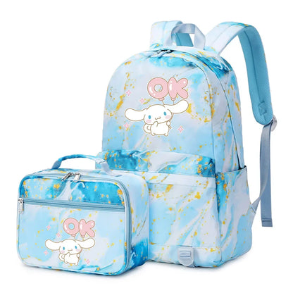 Cinnamoroll Girls Boys Kids 2 pcs Backpack with Lunch Bag Rucksack Casual School Bags for Student Teenagers Women Sets