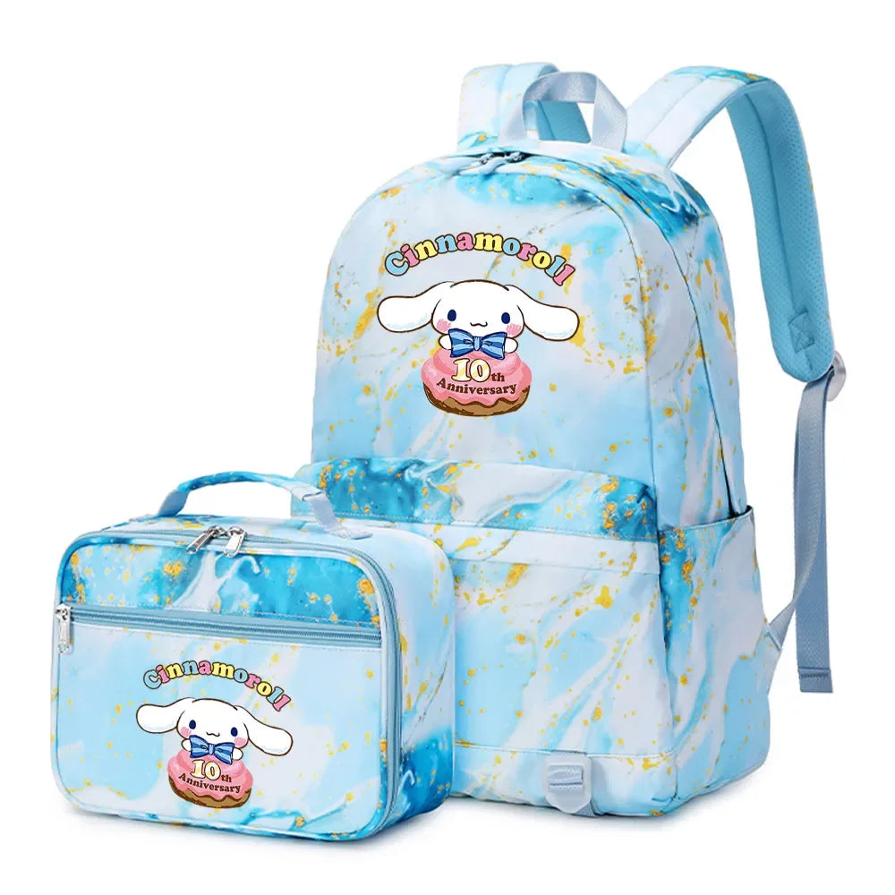 Cinnamoroll Girls Boys Kids 2 pcs Backpack with Lunch Bag Rucksack Casual School Bags for Student Teenagers Women Sets