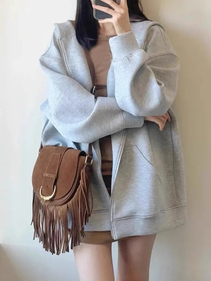 Classic 2024 New Maillard Frosted Suede Tassel Saddle Bag Cross Shoulder Women's Bag