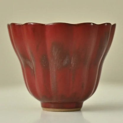 Classic Chinese Teacup: Forbidden City Red, Jingdezhen Porcelain, Pink Chrysanthemum Pattern