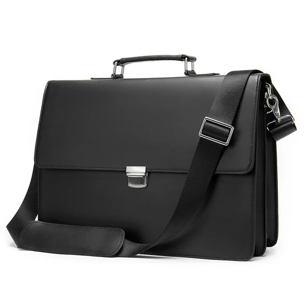 Classic Luxury Men Briefcase Genuine Leather Work Totes Business Handbags Black Red Cowskin Laptop for Layer Doctor Bag