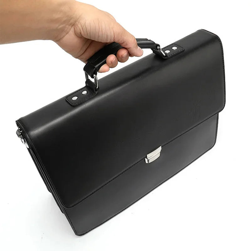 Classic Luxury Men Briefcase Genuine Leather Work Totes Business Handbags Black Red Cowskin Laptop for Layer Doctor Bag