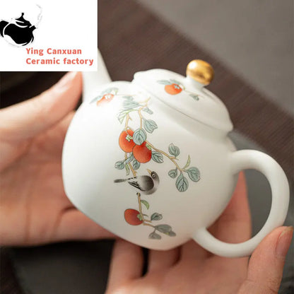 Classic Suet Jade White Porcelain Teapot Household Filter Tea Pot Handmade Ceramics Tea Set Accessories Customized Gifts 160ml