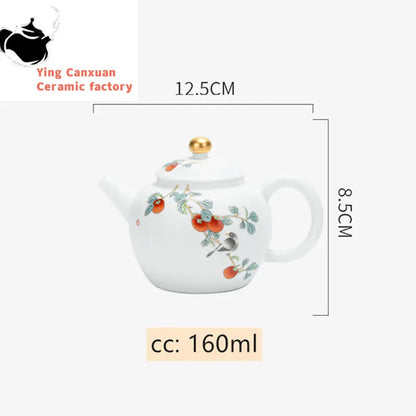 Classic Suet Jade White Porcelain Teapot Household Filter Tea Pot Handmade Ceramics Tea Set Accessories Customized Gifts 160ml