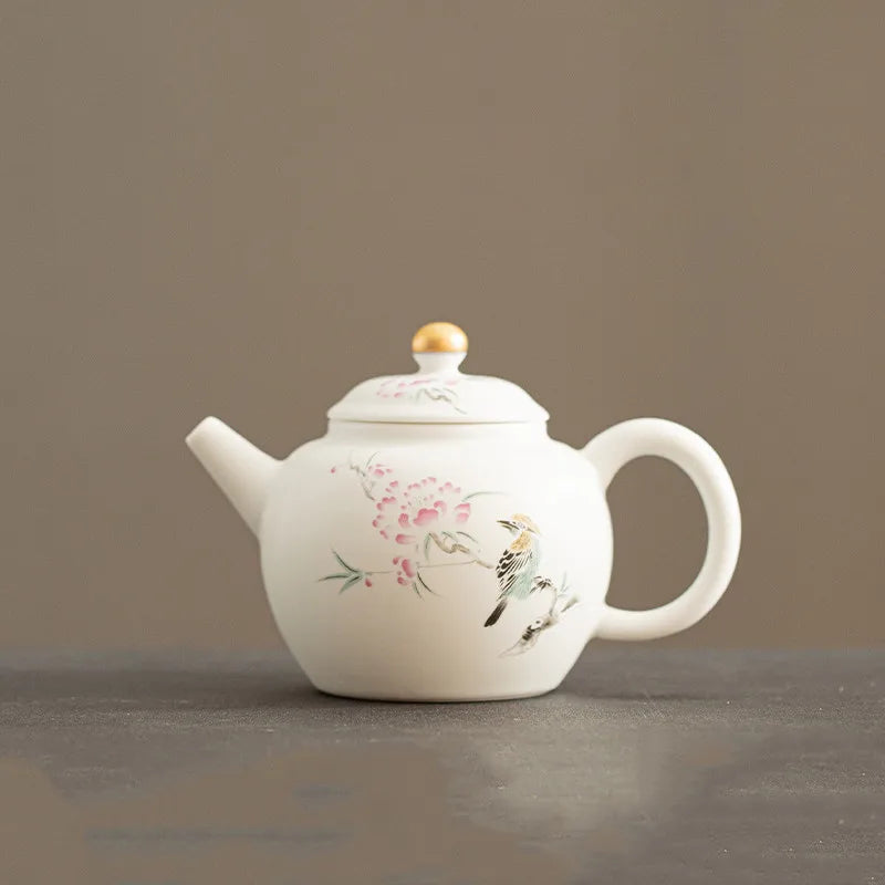 Classic Suet Jade White Porcelain Teapot Household Filter Tea Pot Handmade Ceramics Tea Set Accessories Customized Gifts 160ml