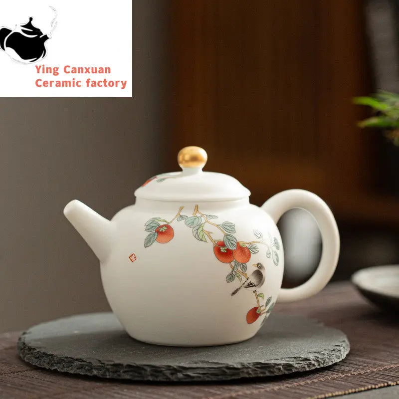 Classic Suet Jade White Porcelain Teapot Household Filter Tea Pot Handmade Ceramics Tea Set Accessories Customized Gifts 160ml