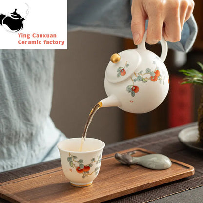 Classic Suet Jade White Porcelain Teapot Household Filter Tea Pot Handmade Ceramics Tea Set Accessories Customized Gifts 160ml
