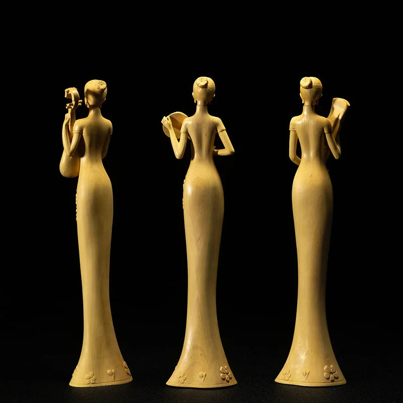 Classical Beauty Sculpture Chinese Style Cheongsam Beauty Three Beauty Ladies Decoration Carving Home Decoration Solid Wood