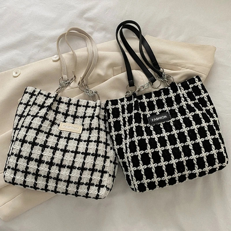 Classical Checkered Handbag Large Capacity Plaids Tote Bag Trend & Functional Tote Bag Nylon for Students Ladies Girls