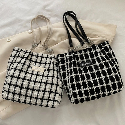Classical Checkered Handbag Large Capacity Plaids Tote Bag Trend & Functional Tote Bag Nylon for Students Ladies Girls