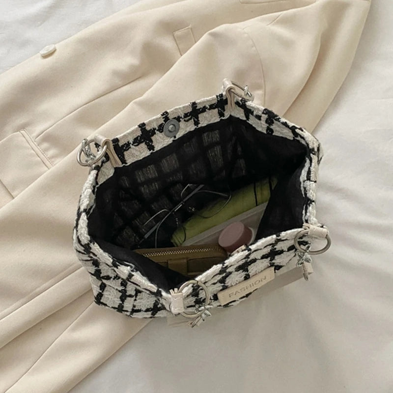 Classical Checkered Handbag Large Capacity Plaids Tote Bag Trend & Functional Tote Bag Nylon for Students Ladies Girls