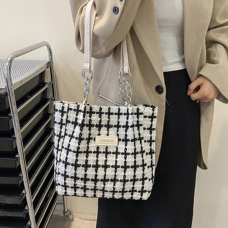 Classical Checkered Handbag Large Capacity Plaids Tote Bag Trend & Functional Tote Bag Nylon for Students Ladies Girls