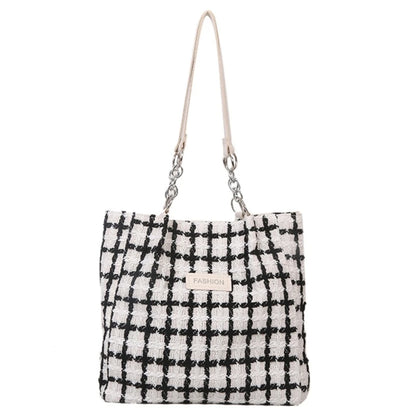 Classical Checkered Handbag Large Capacity Plaids Tote Bag Trend & Functional Tote Bag Nylon for Students Ladies Girls