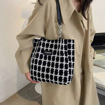 Classical Checkered Handbag Large Capacity Plaids Tote Bag Trend & Functional Tote Bag Nylon for Students Ladies Girls