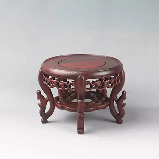Classical Chinese Style Incense Table, Circular Flower Table, Bonsai Vase, Teapot Decoration, Antique Jade, Stone, Wooden Base