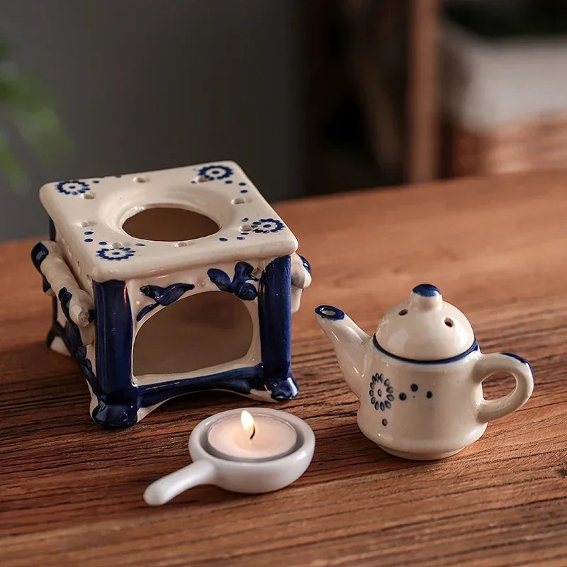 Classical Retro Candle Essential Oils Burner Creative Ceramic Teapot Aromatherapy Oil Lamp Fragrance Burners Home Decor