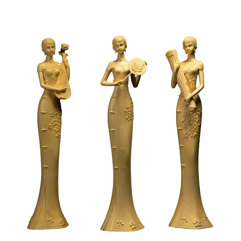 Classical beauty sculpture Chinese style Cheongsam beauty three beauty ladies decoration carving home decoration of m