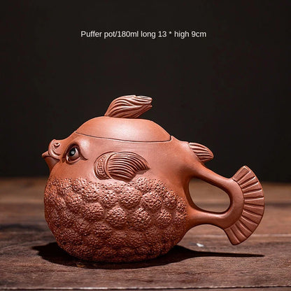 Clay Pot Household Kungfu Tea Creative Handmade Fugu Teapot With Purple Sand Yixing Zisha Teapot for Tea in a Cup Heated Kettle