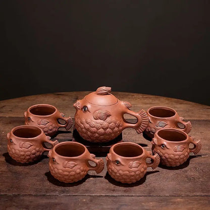 Clay Pot Household Kungfu Tea Creative Handmade Fugu Teapot With Purple Sand Yixing Zisha Teapot for Tea in a Cup Heated Kettle