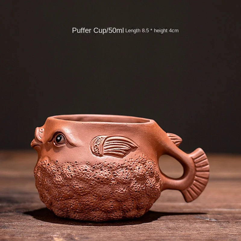Clay Pot Household Kungfu Tea Creative Handmade Fugu Teapot With Purple Sand Yixing Zisha Teapot for Tea in a Cup Heated Kettle