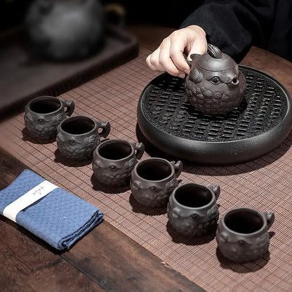 Clay Pot Household Kungfu Tea Creative Handmade Fugu Teapot With Purple Sand Yixing Zisha Teapot for Tea in a Cup Heated Kettle