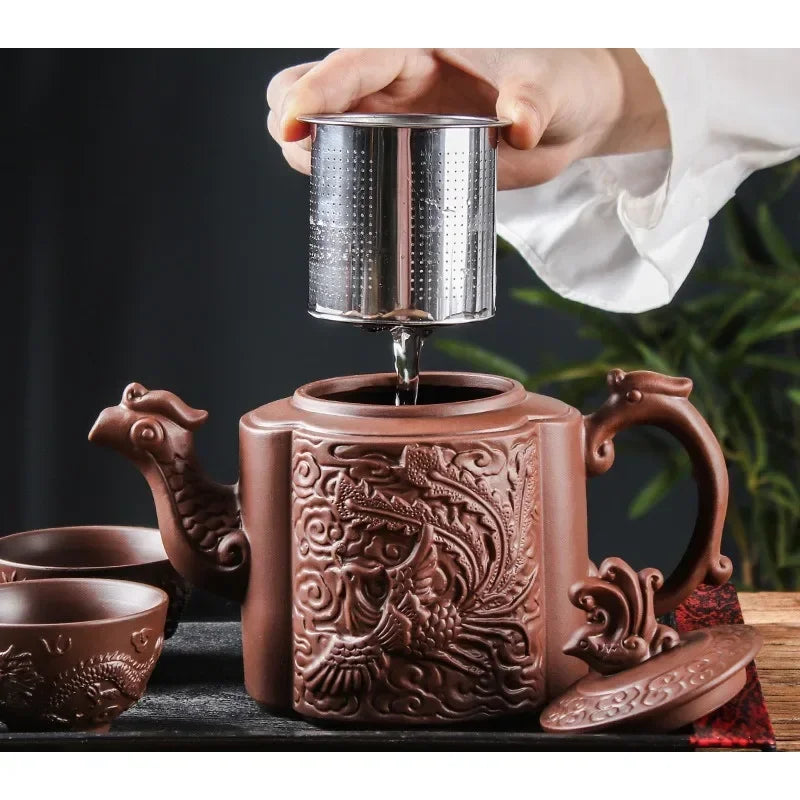 Clay Zisha Teapot Large Handmade Dragon Teapot Single Pot Ceramic Household Kungfu Tea Set Tea Cup Set