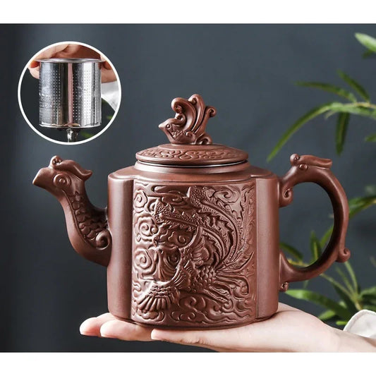 Clay Zisha Teapot Large Handmade Dragon Teapot Single Pot Ceramic Household Kungfu Tea Set Tea Cup Set