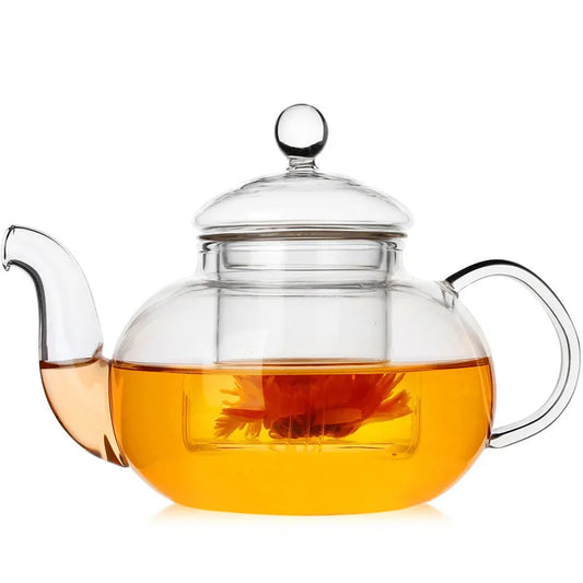 Clear Glass Flower Teapot With Infuser Filter Strainer Milk Kung Fu Tea Set Heat Resistant Oolong Flower Tea Pot Tool Kettle Set