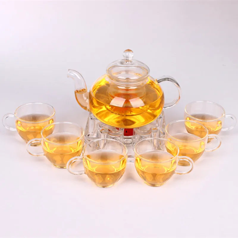 Clear Glass Flower Teapot With Infuser Filter Strainer Milk Kung Fu Tea Set Heat Resistant Oolong Flower Tea Pot Tool Kettle Set