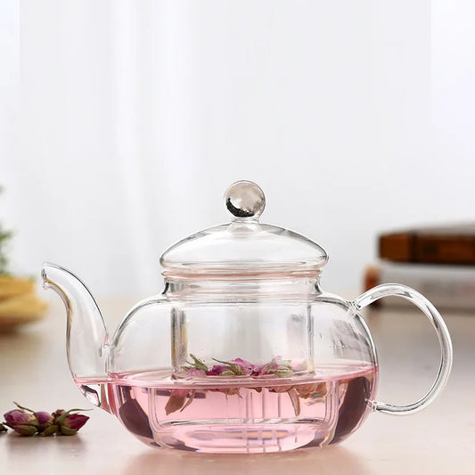 Clear Glass Flower Teapot With Infuser Filter Strainer Milk Kung Fu Tea Set Heat Resistant Oolong Flower Tea Pot Tool Kettle Set