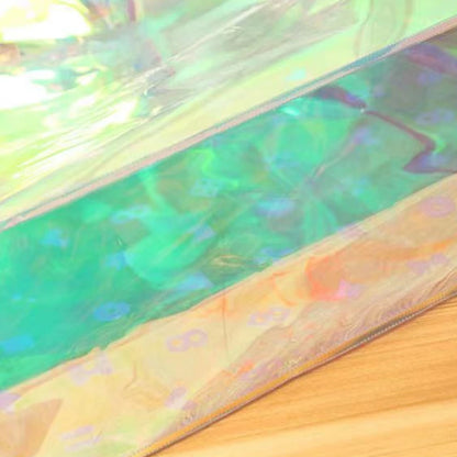 Clear Tote Bag Holographic Rainbow Shopping Bag Multi-Use Big Capacity Shoulder Handbag for Work Gym Sports Travel Beach
