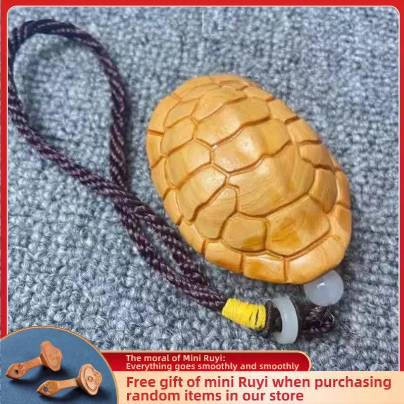 Cliff Cypress Hand Piece Rich World Hand Piece Turtle Shell Wood Carving Artifact Tea Pet Pendant Decoration Wooden Statue