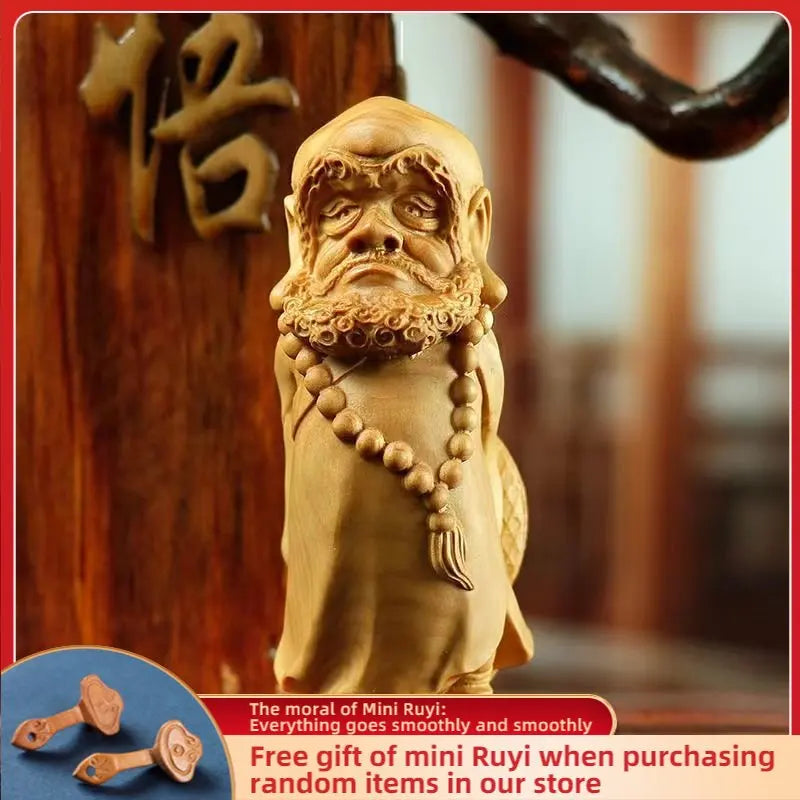 Cliff Cypress Wood Bring Wealth and Good Luck Dharma Zen enlightenment Ornaments Solid Wood Carving Home Crafts Decorations