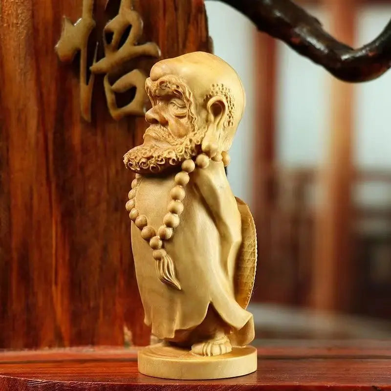 Cliff Cypress Wood Bring Wealth and Good Luck Dharma Zen enlightenment Ornaments Solid Wood Carving Home Crafts Decorations