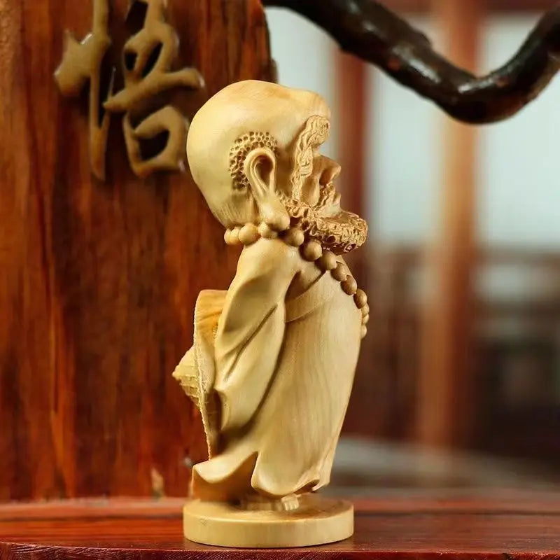 Cliff Cypress Wood Bring Wealth and Good Luck Dharma Zen enlightenment Ornaments Solid Wood Carving Home Crafts Decorations