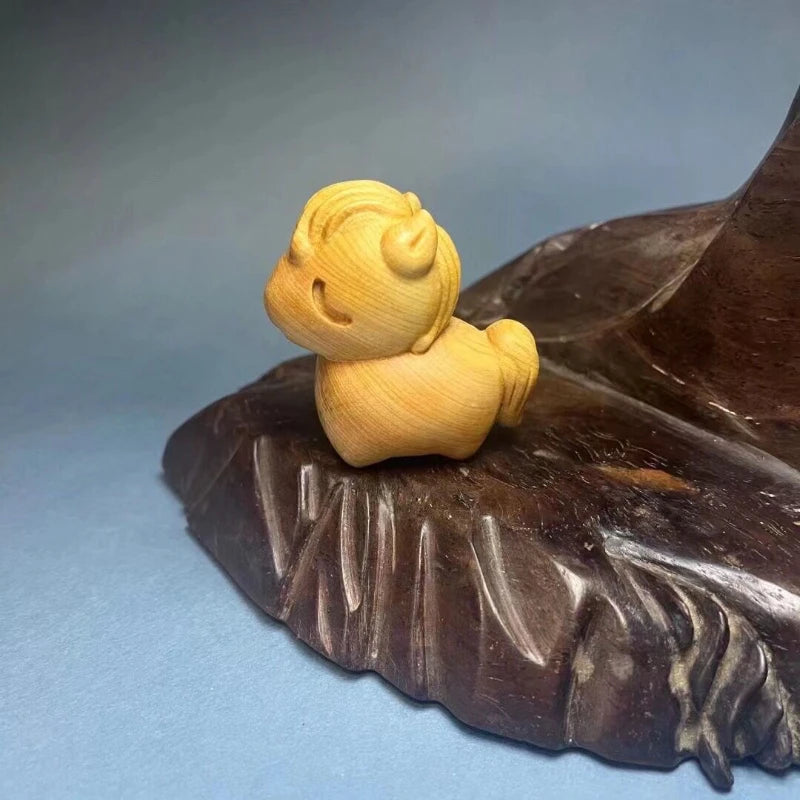 Cliff Cypress Wood Carved【Bring Wealth and Good Luck 】Cute Pony Home Decoration Office Accessories Car Ornaments Handicrafts