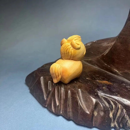 Cliff Cypress Wood Carved【Bring Wealth and Good Luck 】Cute Pony Home Decoration Office Accessories Car Ornaments Handicrafts