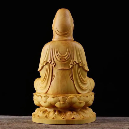 Cliff Cypress Wood Carving Avalokitesvara  Wood Carving Solid Wood Offering Household Ornaments Tabletop Decoration Handicraft