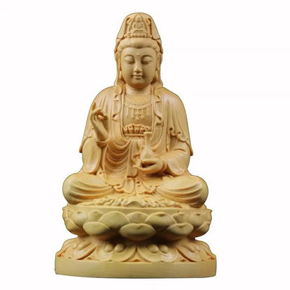 Cliff Cypress Wood Carving Avalokitesvara  Wood Carving Solid Wood Offering Household Ornaments Tabletop Decoration Handicraft