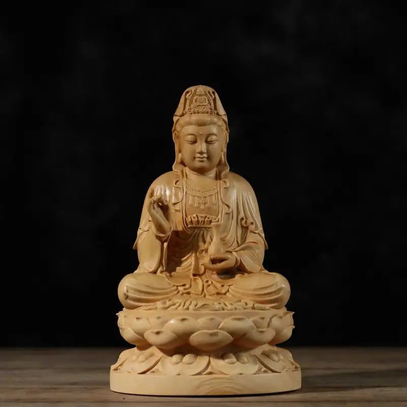 Cliff Cypress Wood Carving Avalokitesvara  Wood Carving Solid Wood Offering Household Ornaments Tabletop Decoration Handicraft