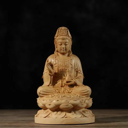 Cliff Cypress Wood Carving Avalokitesvara  Wood Carving Solid Wood Offering Household Ornaments Tabletop Decoration Handicraft
