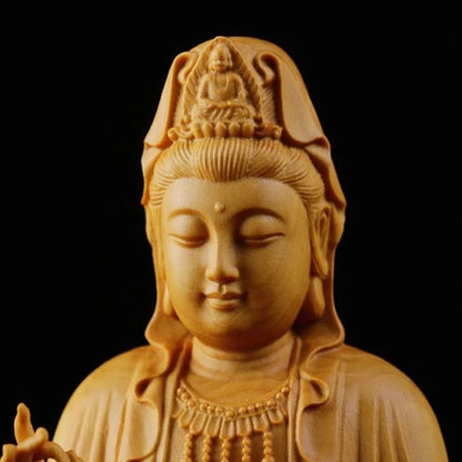Cliff Cypress Wood Carving Avalokitesvara  Wood Carving Solid Wood Offering Household Ornaments Tabletop Decoration Handicraft