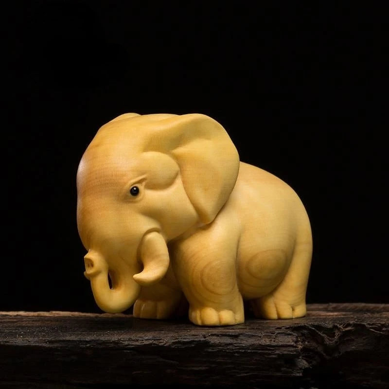 Cliff Cypress Wood Carving【Bring Wealth Lucky-Rhinoceros elephant hippopotamus】Originality Home Decoration Sculpture Modern Arts