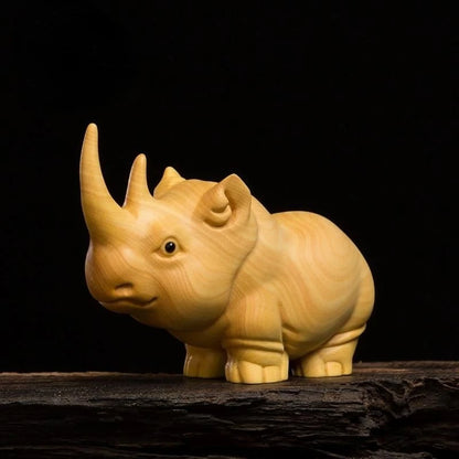 Cliff Cypress Wood Carving【Bring Wealth Lucky-Rhinoceros elephant hippopotamus】Originality Home Decoration Sculpture Modern Arts