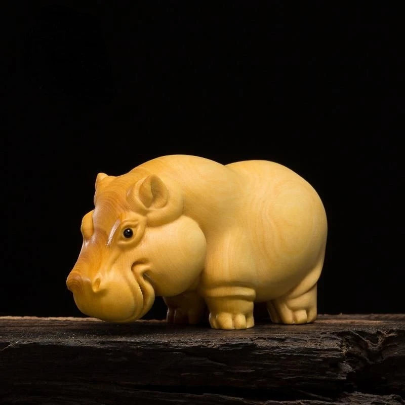 Cliff Cypress Wood Carving【Bring Wealth Lucky-Rhinoceros elephant hippopotamus】Originality Home Decoration Sculpture Modern Arts