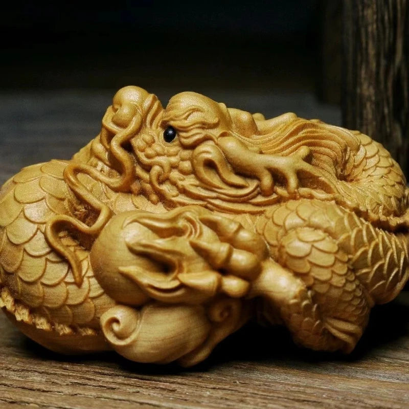 Cliff Cypress Wood Carving Fairy Dragon Design Sculpture Hand Piece of Handicraft Pieces Wooden Figurines Statues for Decoration