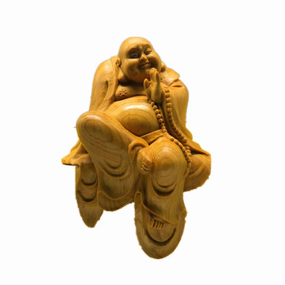 Cliff cypress wood carving, Zen Maitreya Buddha statue decoration, living room, TV cabinet decoration, Chinese style home