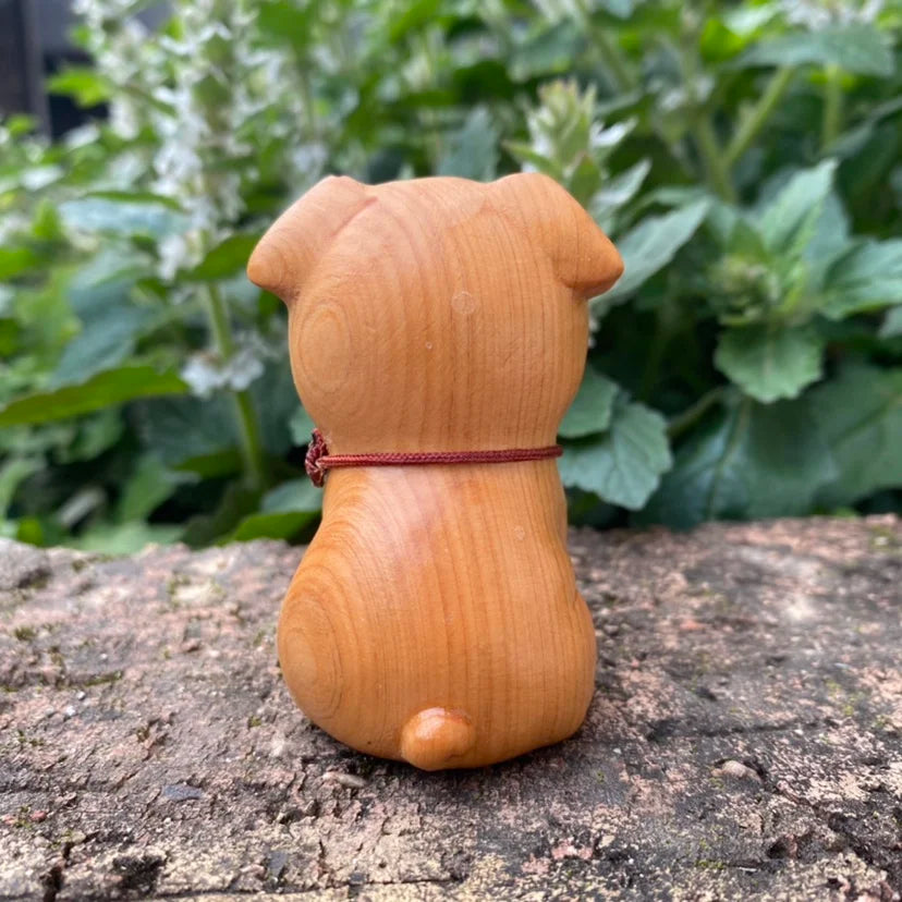 Cliff cypress wood carving, cute little dog, sand skin, dog handle, zodiac animal ornaments, home solid wood carving
