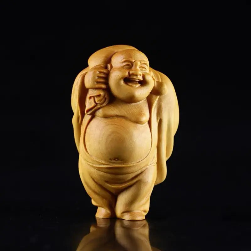 Cliff cypress wood carving handlebar toys, Maitreya Buddha's exquisite carving handicrafts, boutique  attract wealth